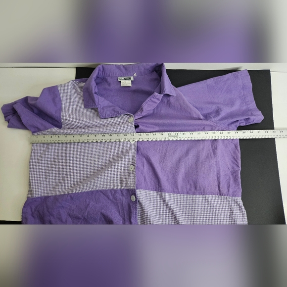 Vintage C.M. Shapes Button Down Shirt 3/4 Sleeve Purple 3XL Shoulder Pads Tunic - Picture 7 of 8